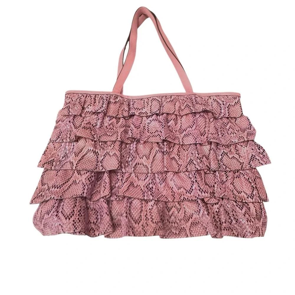 ELLE JAE Gypset Purse Vegan Leather Pink Black Snake‎ Print Tiered Ruffled Bag